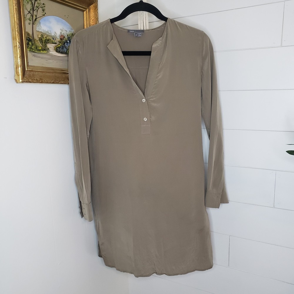 Vince Taupe Long Sleeve Shirt Dress - Picture 2 of 6